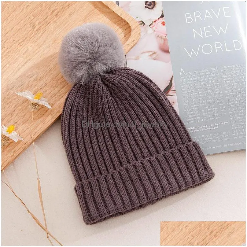 autumn winter womens knitted hat warm beanies wool ball caps hats