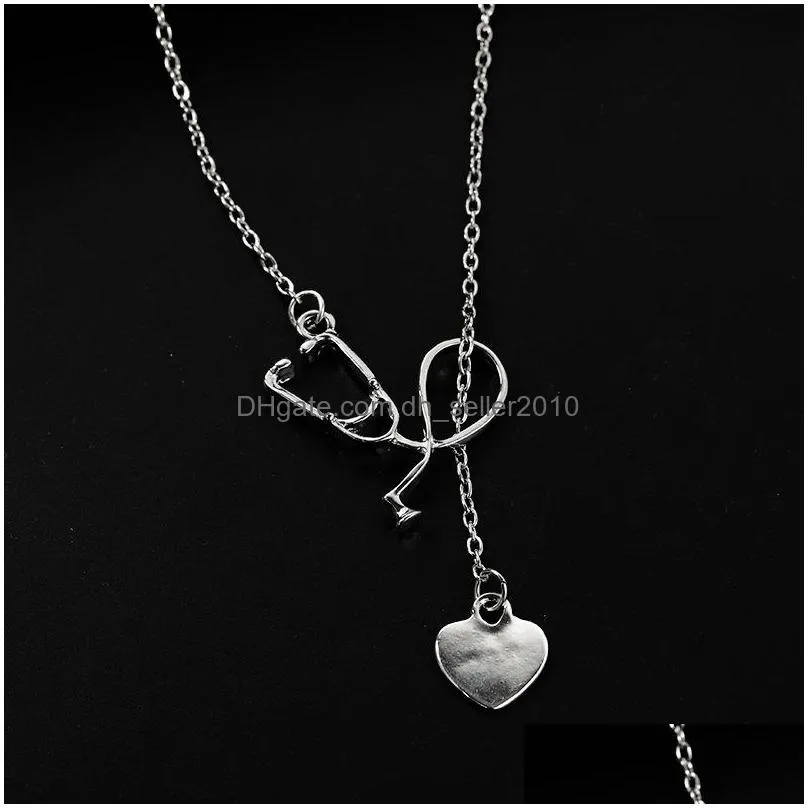 fashion jewelry stethoscope heart pendant necklace doctor nurse heart necklace