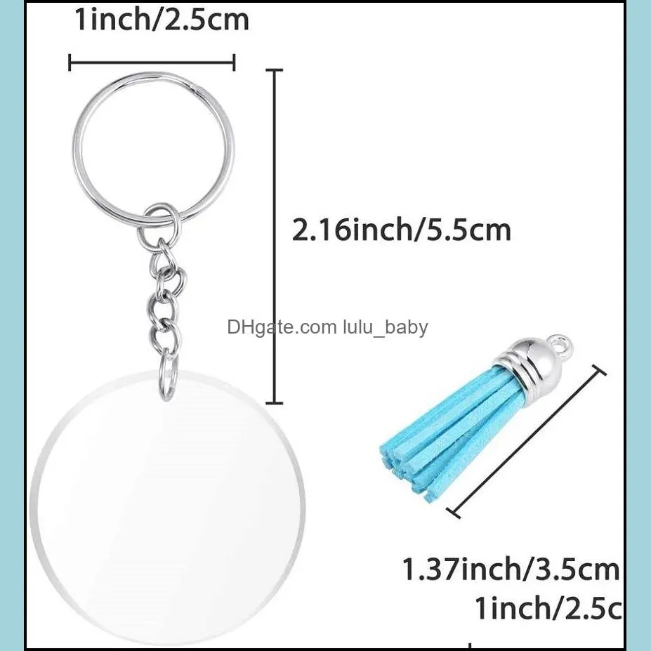 93pcs acrylic blank keychain with tassel pendant/sequins/clear circle discs key ring bag ornament for diy crafts dhs