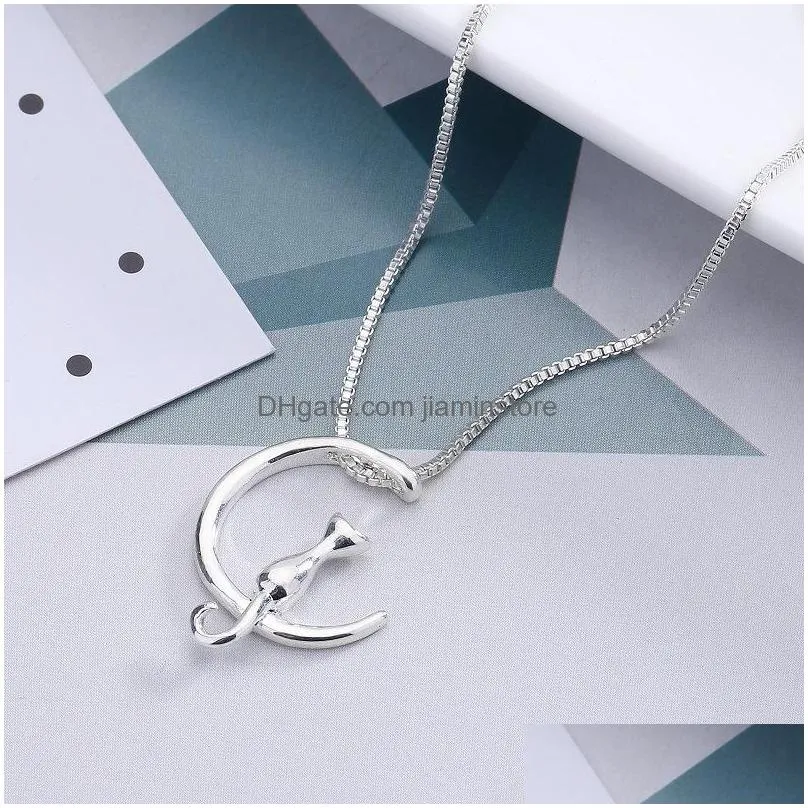 fashion jewelry cute moon cat pendant necklace womens necklaces