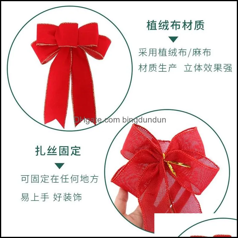 1pcs christmas tree bows red cotton linen bowknot ornaments for wreath window holiday indoor outdoor decorations pae11324