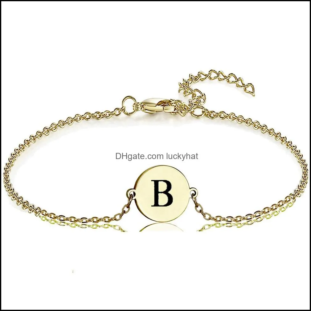 tiny 26 initial letter bracelet gold personalized dainty name charm bracelet stainless steel bracelets women minimal jewelry party