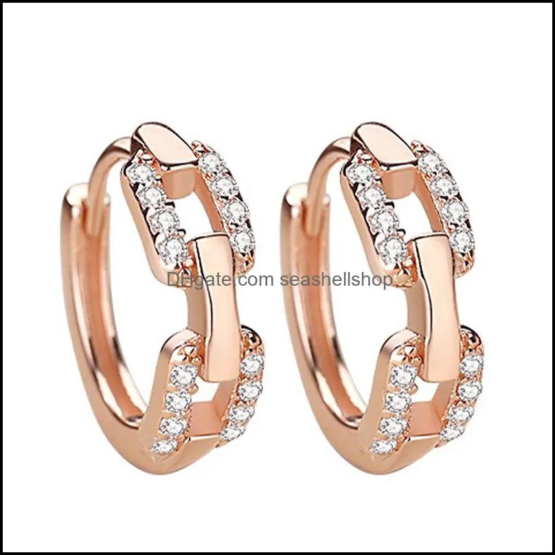 silver earrings for women square double ring buckle diamond ear buckle earrings connection hoop earrings