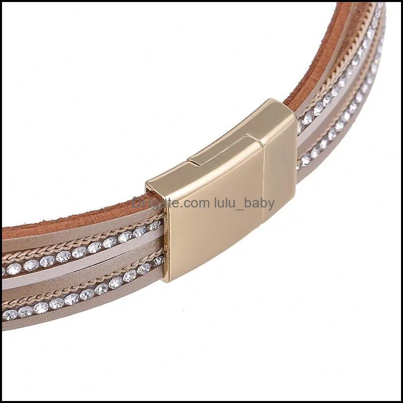 vintage multi layers leather bracelets crystal charm bracelet with copper tube for women vintage leather bracelets bangle wrap wide