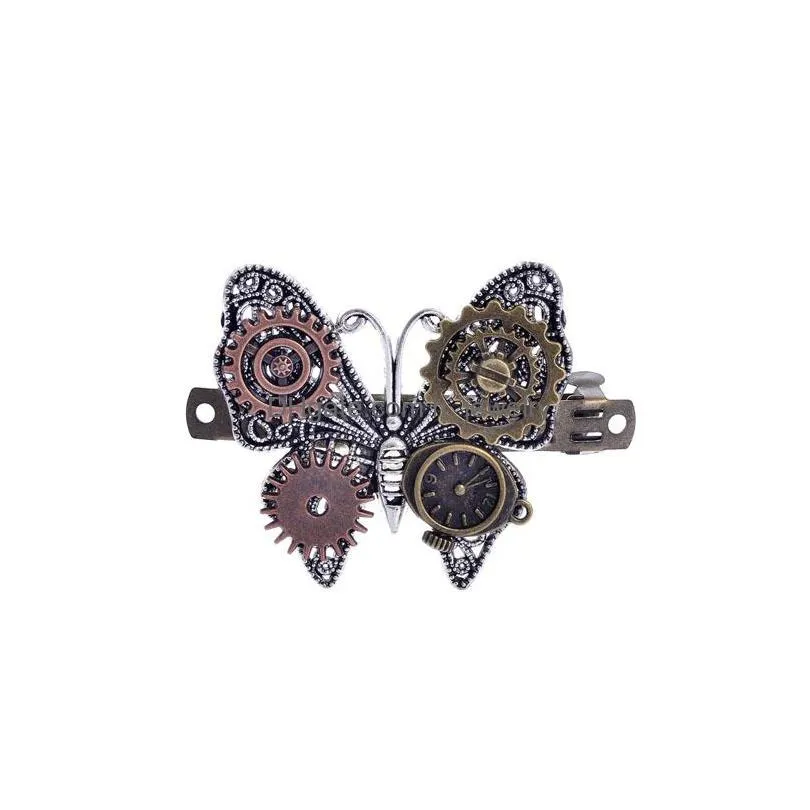 fashion jewelry womens vintage butterfly barrette steampunk gear alloy butterfly hairpin hair clip bobby pin lady barrette