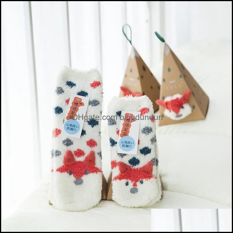 cute cartoon christmas sock winter warm floor socks gift box packaging soft coral fleece material for girls boys xmas decoration