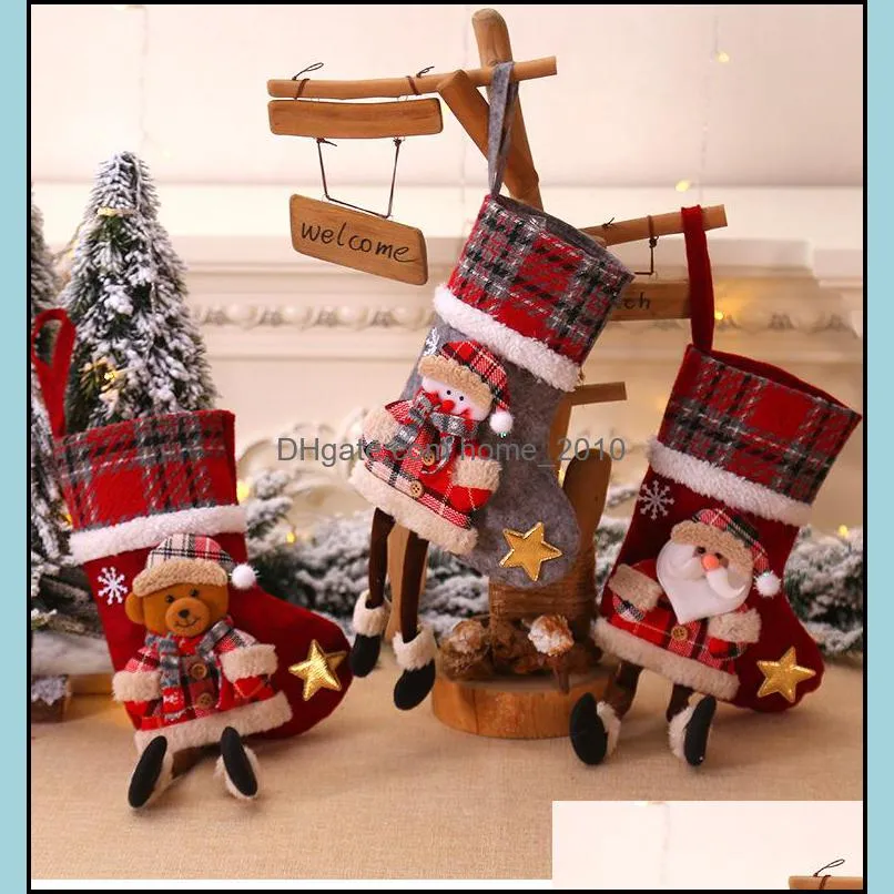 christmas stocking gift bag wool xmas tree ornament socks dolls santa candy gifts bags home party decorations wy1410