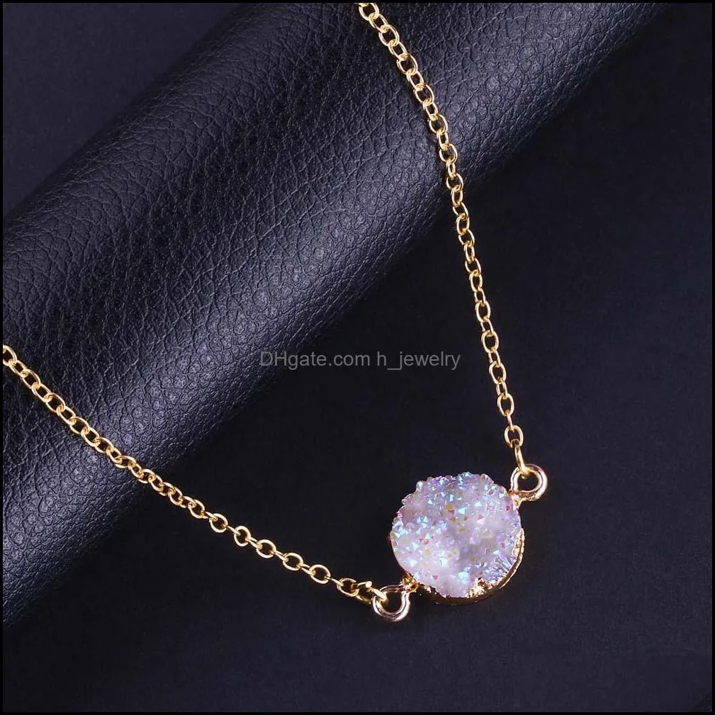 design resin stone druzy necklaces 5 colors gold plated geometry stone pendant necklace for elegant women girls fashion jewelry