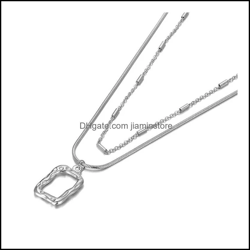 bohemia titanium steel double layer geometric english alphabet pendant necklace for women trendy chain necklace