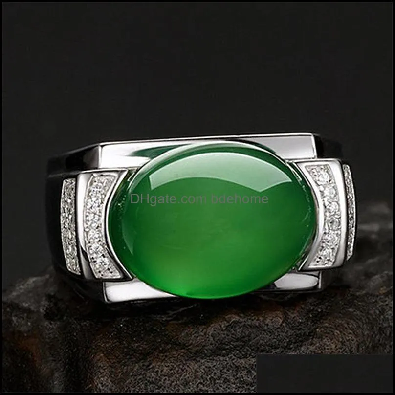 luxury ethnic style domineering mens green agate ring retro green chalcedony open ring simple fashion jewelry trend adjustable size bdehome