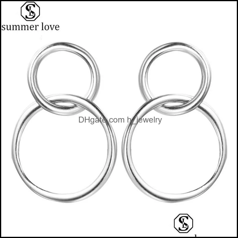  fashion hoop earrings for women silver color round circle earrings double round punk style jewelry as valentines day gift