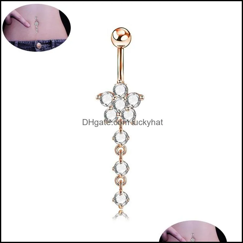 316l stainless steel crystal heart butterfly long tassel navel bars belly button ring navel piercing jewelry 301c3