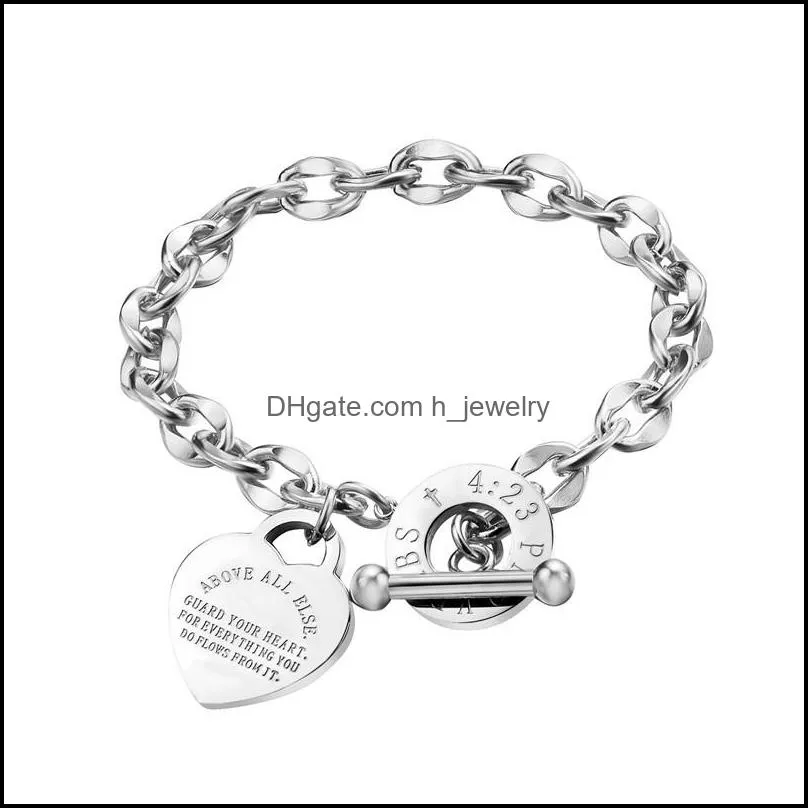 love heart bracelets stainless steel o chain personalized bible proverbs charm bracelet for women gold jewelry gift