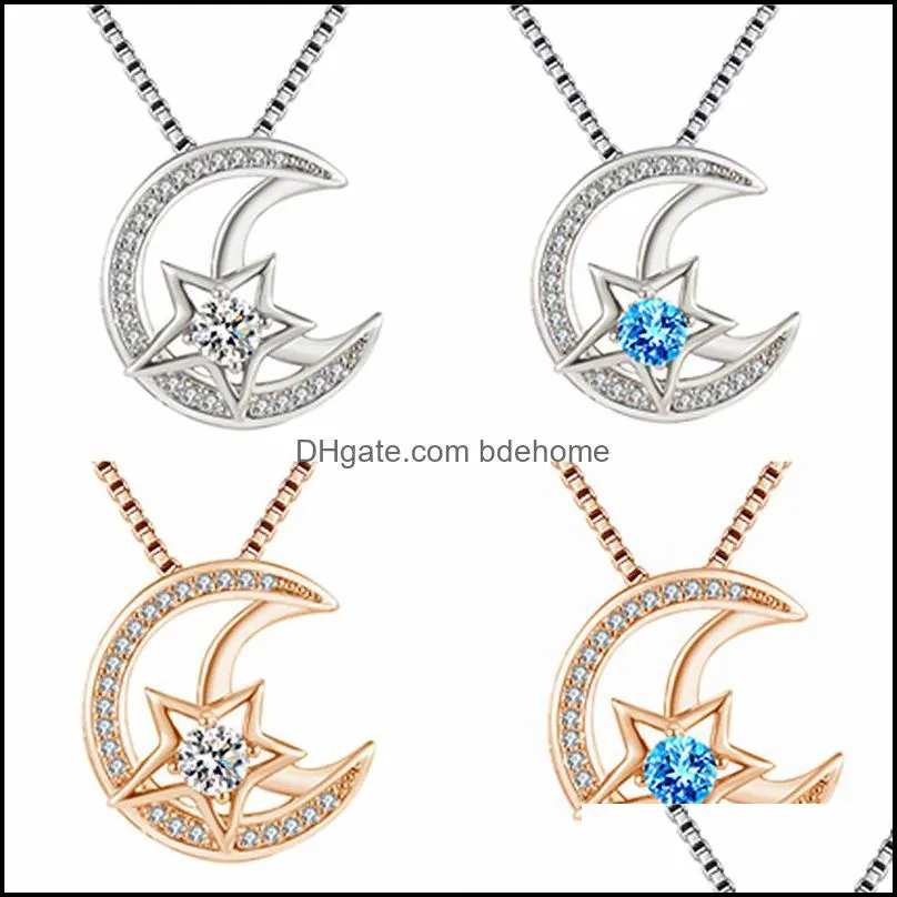 creative fashion star and moon eternal heart necklact temperament star moon diamond necklace star and moon legend pendant party gift bdehome