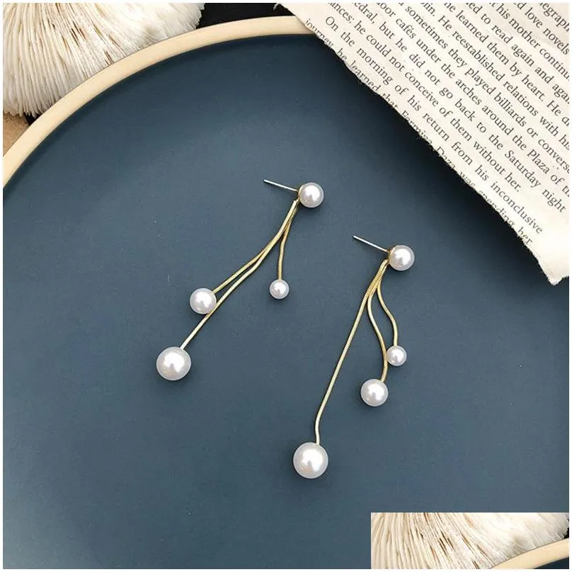 fashion jewelry womens s925 silver pin faux pearls earrings lady tassels stud dangle earrings