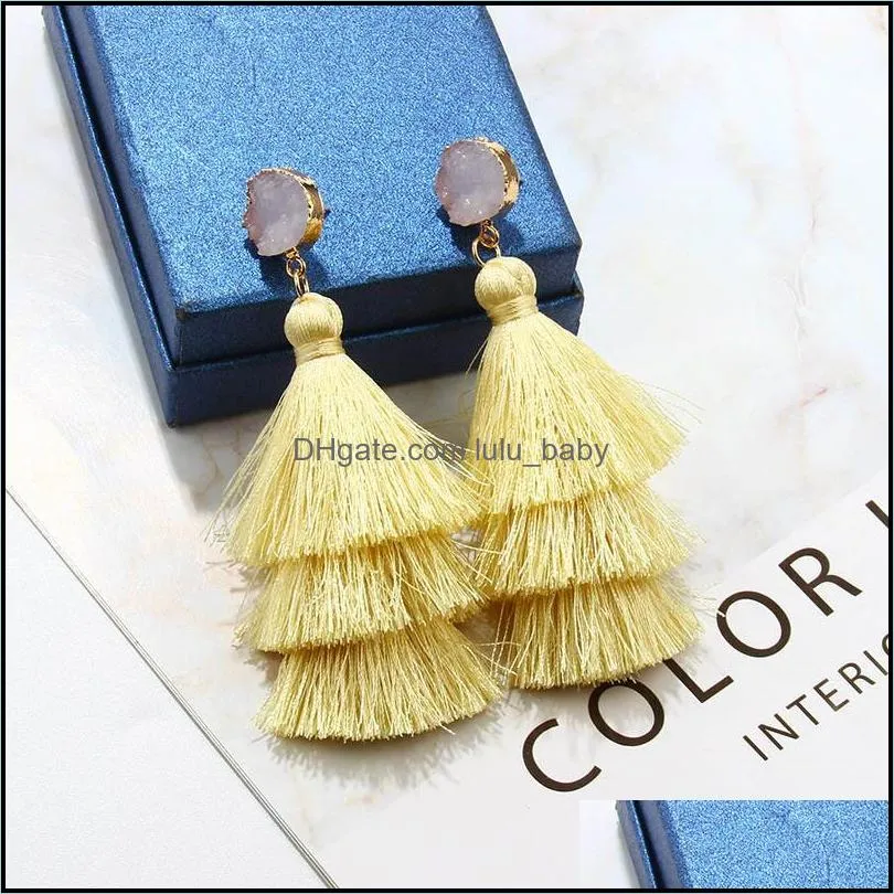  trendy 3 layered colorful tassel earrings handmade bohemia style resin stone dangle earring for women high quality jewelry gift