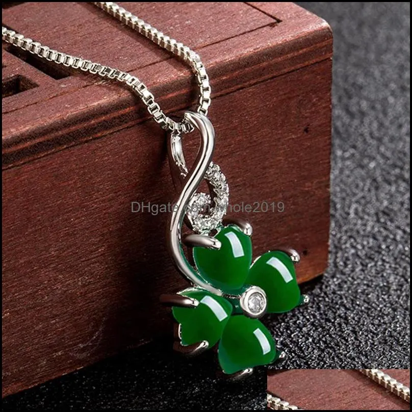 clover necklace green jade gemstones gold silver pendant necklaces for women jewelry birthday gift choker chains necklaces