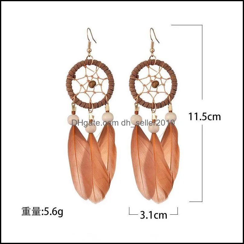 creative dream catcher long feather dangle earrings for women tassel earring ethnic indian jewelry