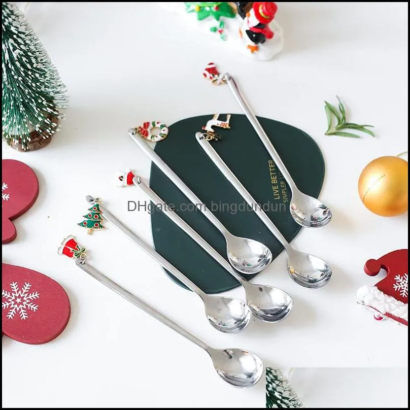 stainless christmas spoon new year 2021 xmas party table ornaments coffee spoon christmas decorations for home gift paf12093