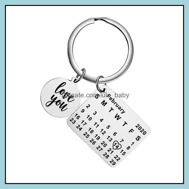  personalized calendar keychain hand carved calendar highlighted with heart date keyring stainless steel valentines day gift