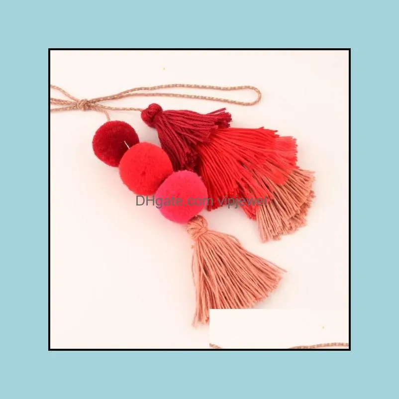 cute pompom tassel keyring boho bag charm pendant keychain for women purse handbag decor jewelry y423z