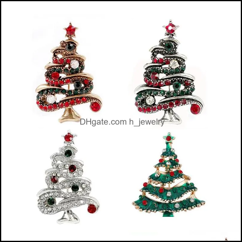 crystal christmas tree bowknot brooches gift for the year full colorfull rhinestone bell heart scarf clip christmas brooch pins