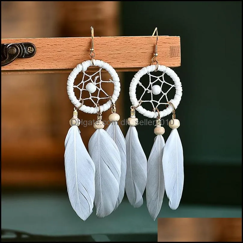 creative dream catcher long feather dangle earrings for women tassel earring ethnic indian jewelry