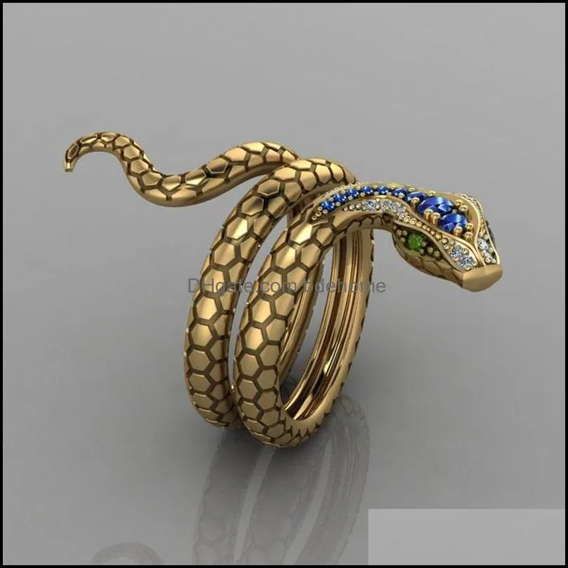 hiphop creative money snake ring personality domineering inlaid sapphire zircon multicircle snake ancient gold ring girl gift bdehome