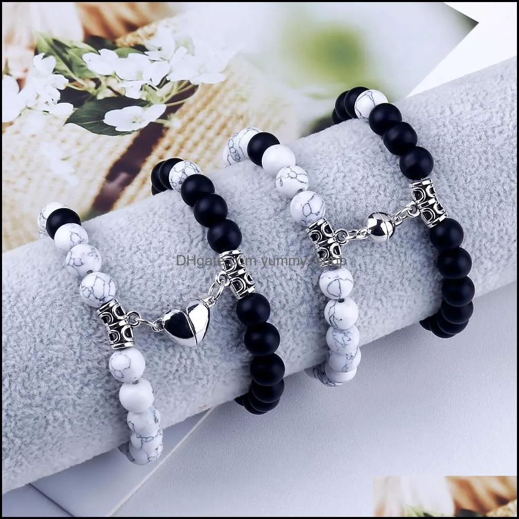 2022 fashion 2pcs/set natural stone beads yoga strand bracelet for lovers distance magnet couple bracelets healing friendship jewelry