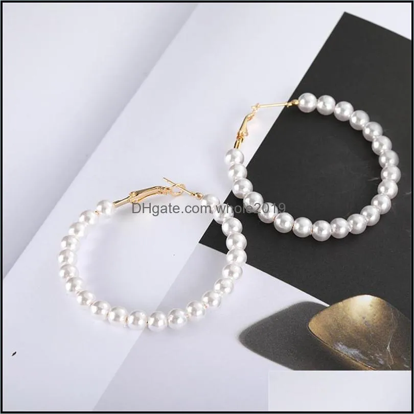  pearl hoop earrings for women elegant girls exaggerates oversize pearl circle ear rings earrings sweet south korea design jewelry