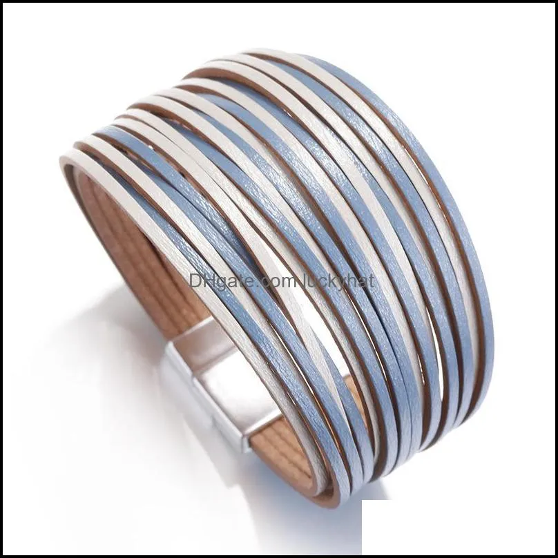 2021 vintage leather wrap bracelets for women multiple layer charm slim strips wide bracelet bangle fashion jewelry 426 z2