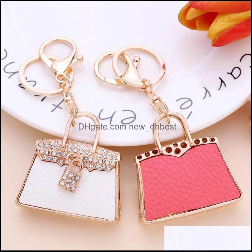 creative square women leather bags shape keychain white rhinestone girls bag accessories fashion metal small gift