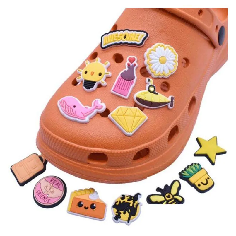 yellow cute cartoon shoe charms pvc soft rubber shoecharms buckle fashion shoe accessories clog wristband decoration