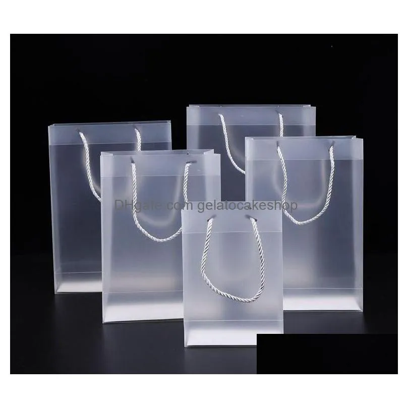 8 size frosted pvc plastic gift bags with handles waterproof transparent clear handbag party favors bag custom logo