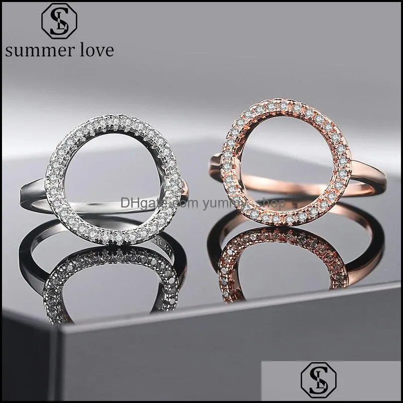  white cubic zirconia hoop ring silver rose gold open circle karma promise statement ring for women wedding anniversary jewelryz