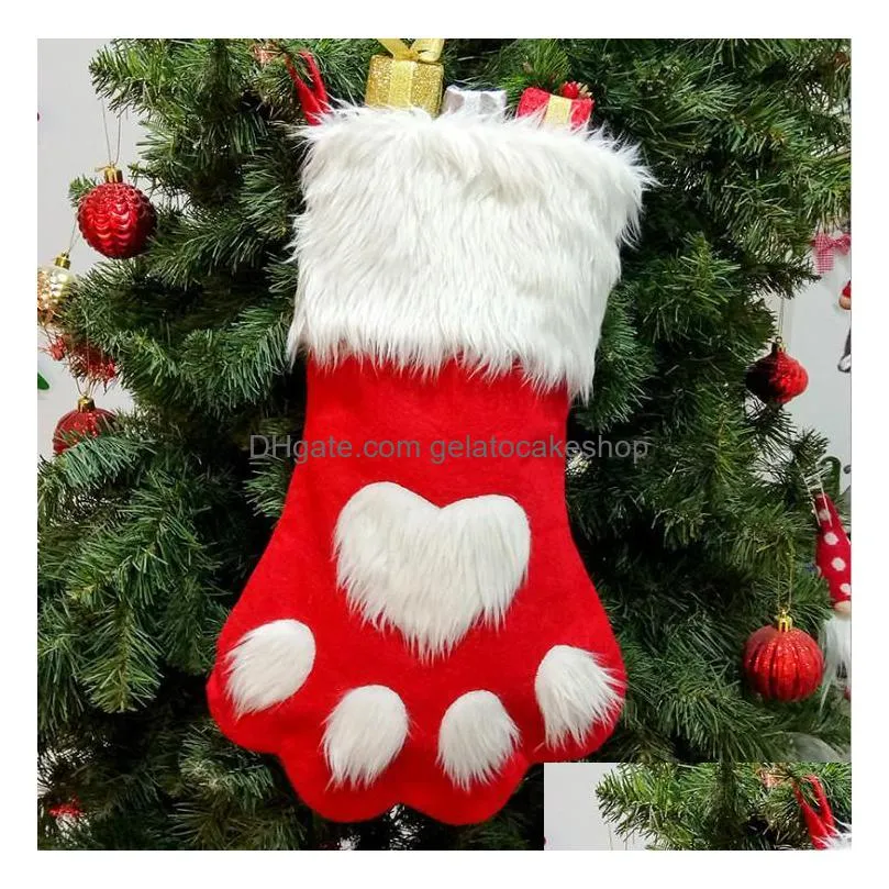 christmas party dog cat paw stocking hanging tree ornament decor hosiery plush xmas socks kdis gift candy bag