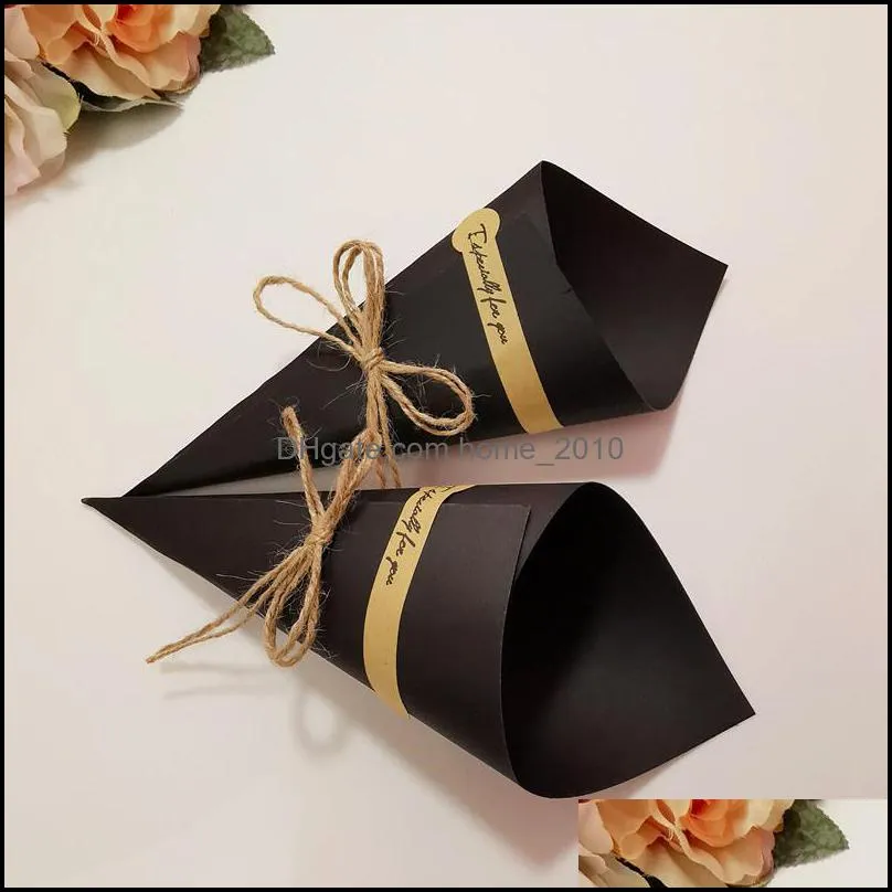 retro kraft paper gift wrapping bouquet primary color cone dried flower packing box diy rope candy wedding valentine day wq599