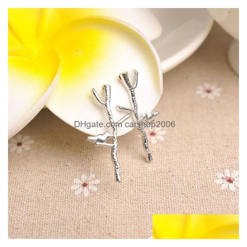 fashion jewelry womens cute branches bird stud earrings