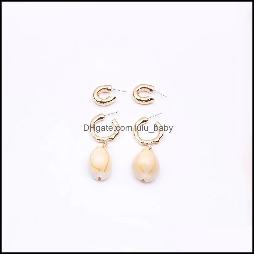 2019 fashion sea shell women earrings gold color 2 pairs / set trendy statement drop dangle earrings for women beach jewelry wholesale