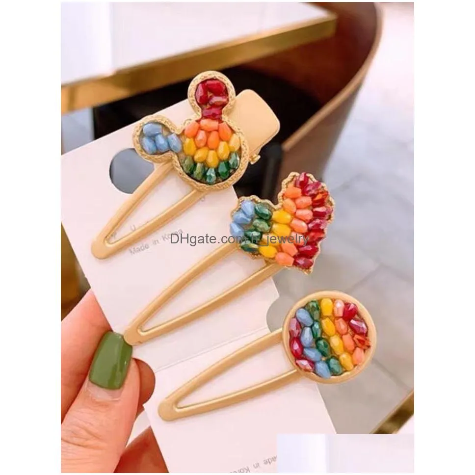 fashion jewelry cute cartoon rainbow beads heart hair clip barrette women girls hairpin barrettes