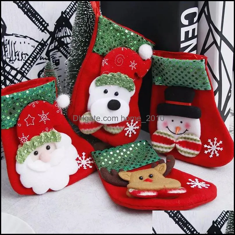 christmas tree hanging socks linen festival  gift candy bags cartoon snowflake xmas party fireplace wll571