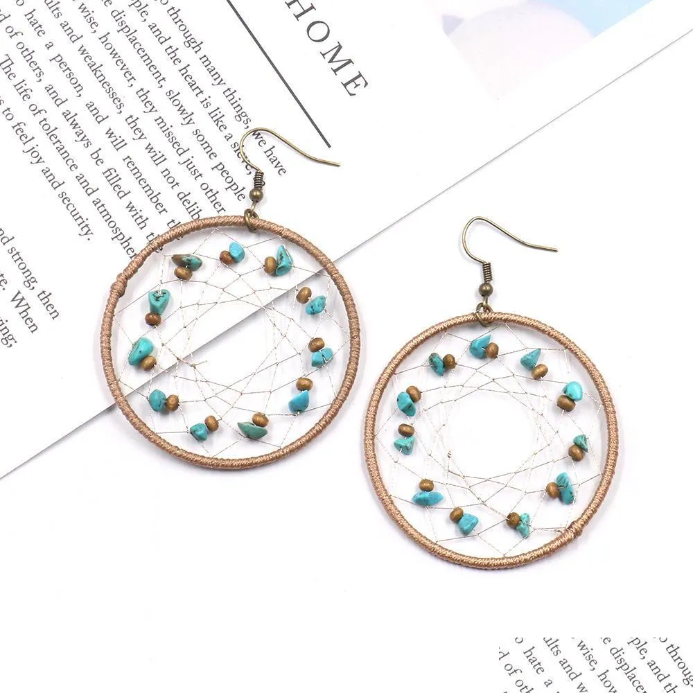 fashion jewelry womens dream catcher earrings drop round turquoise mosaic earrings