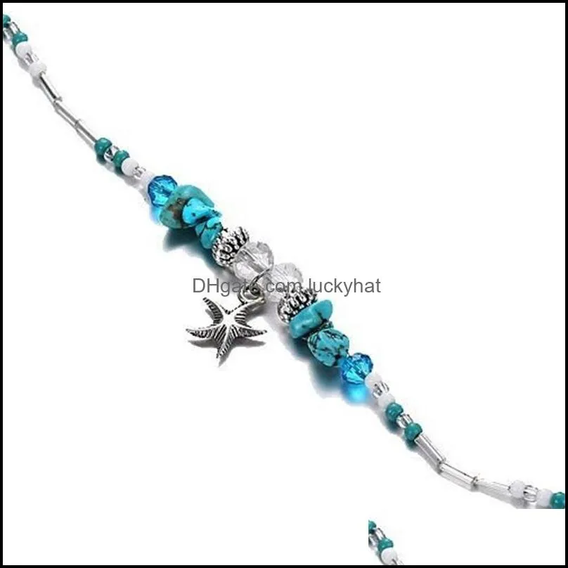 anklets bohemian starfish beads stone for women boho silver color chain bracelet on leg beach ankle jewelry gifts 42 d3