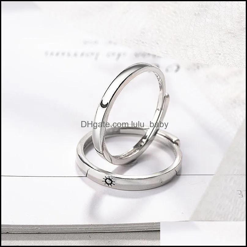 adjustable sun moon ring for men women minimalist silver color opening couple engagement rings