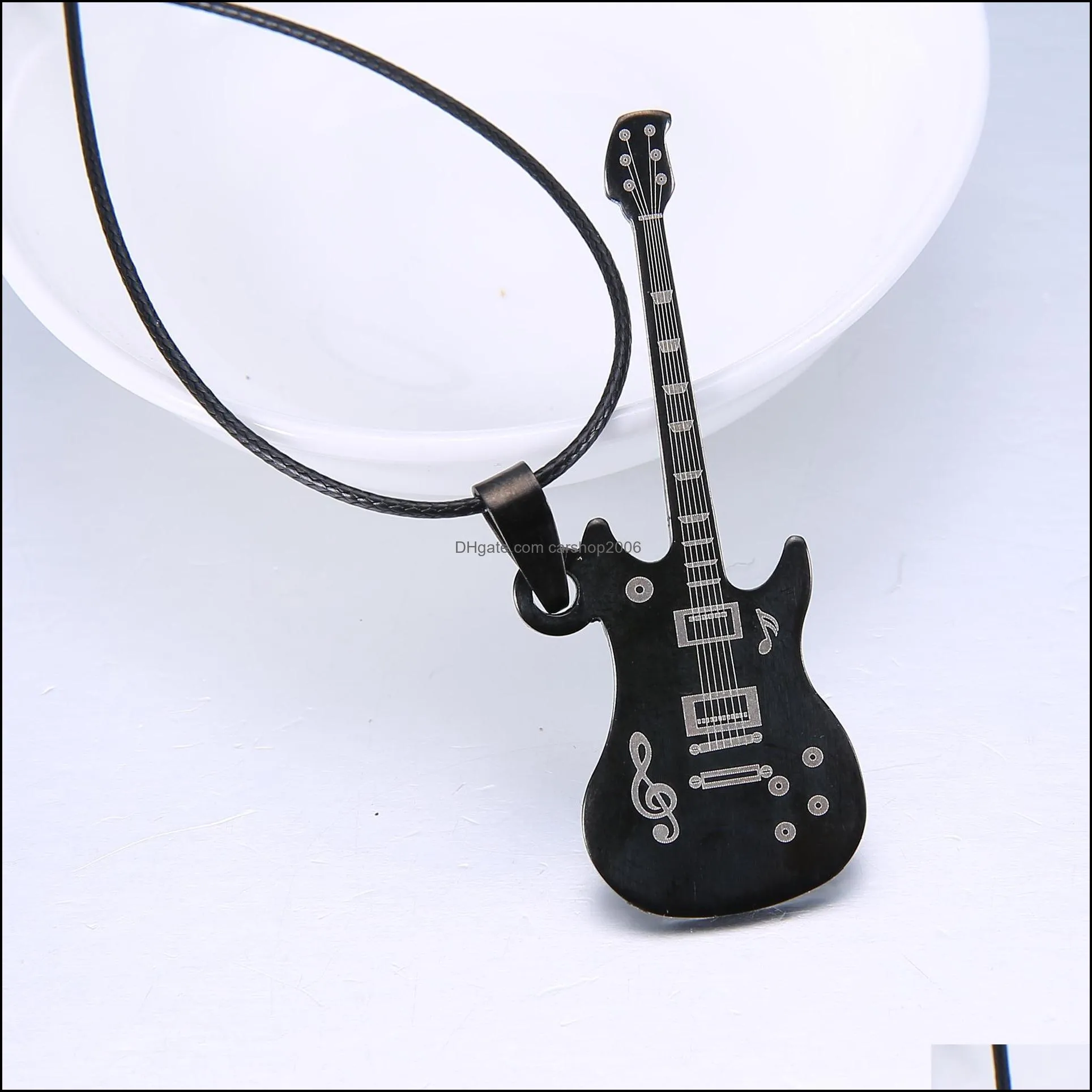 fashion stainless steel pendant guitar necklace for men punk women rope chain 8 styles boy party jewelry gifts choker