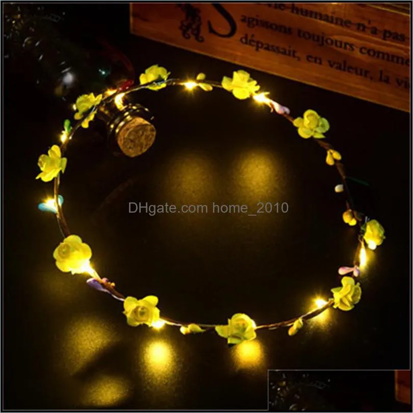 flashing led strings glow flower crown headbands light party rave floral hair garland luminous wreath wedding flower gifts wq479