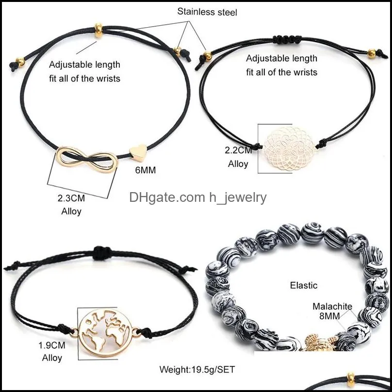 bohemian wax rope adjustable bracelet set malachite bead bracelet set for women gold accessories handmade bangle bracelet valentines day