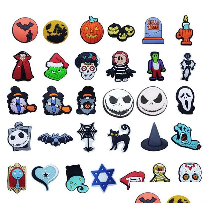 31 styles happy helloween shoe part accessories pvc croc charms fashion shoecharms buckle chog charm fast ship