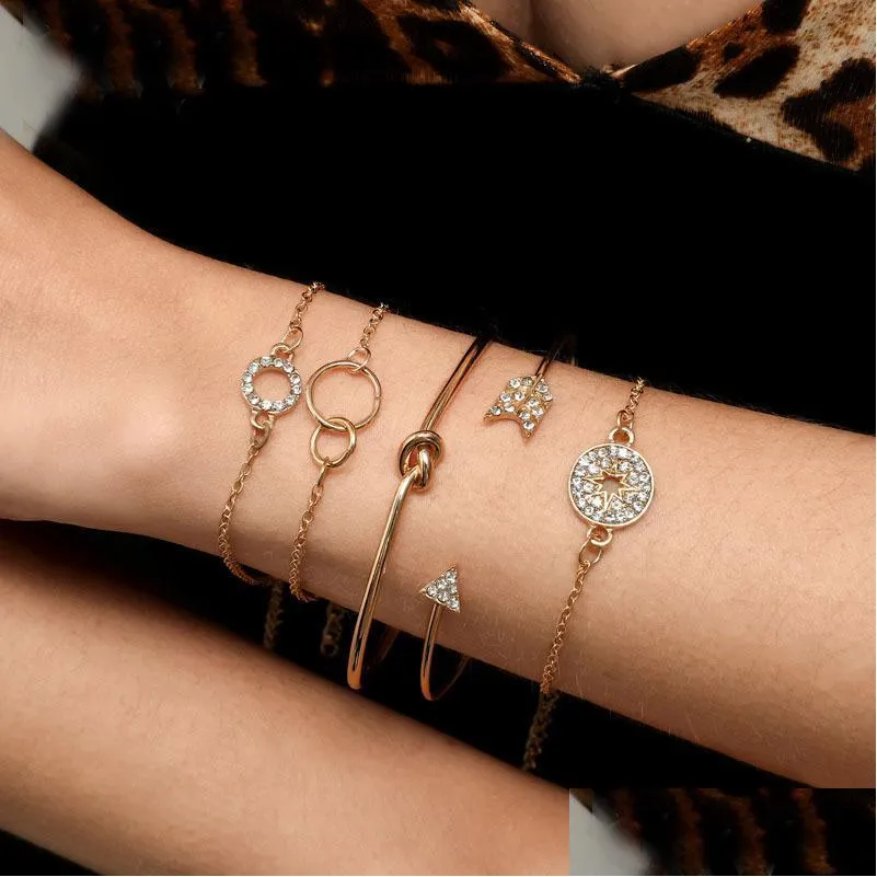 fashion jewelry 5pcs bracelet set arrow circle diamond knot bangle chain bracelet