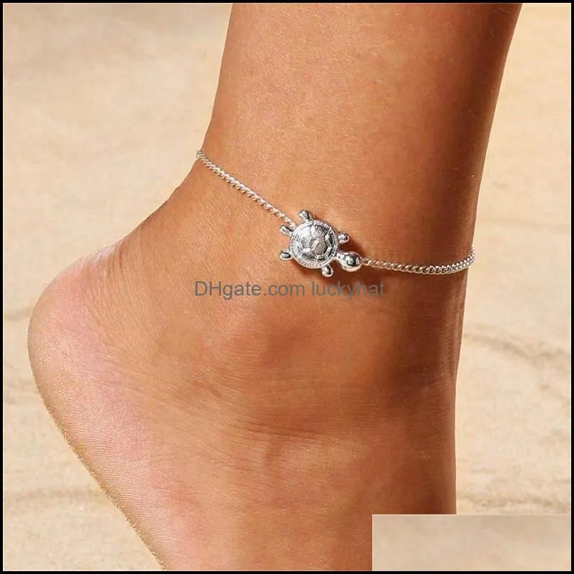 boho silver turtle anklets for women girl bohemian chain anklet beach bracelet diy foot jewelry party c3